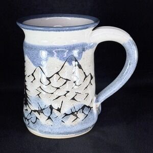 Bill Aitken Studio Pottery Mountain Landscape Mug Blue White Large 5 1/4"